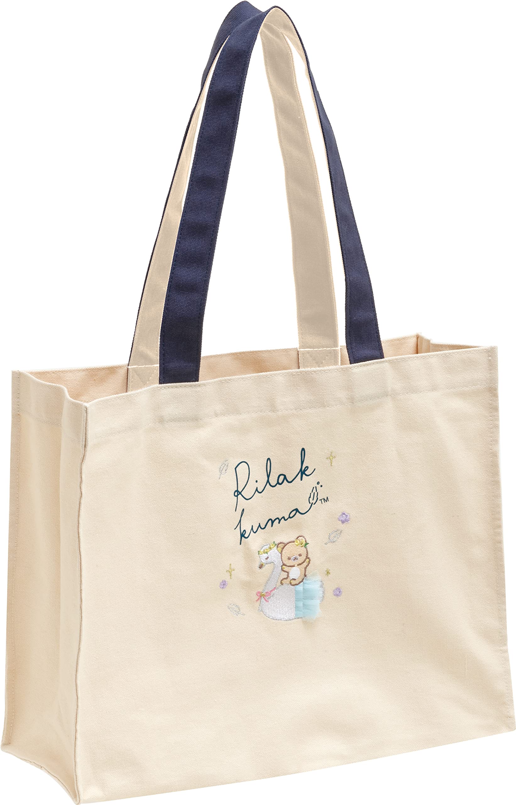 San-X Rilakkuma Tote Bag Cream Swan and Gold Flower Design Durable Fabric- Japan Figure Store - #1 Bring To You The Best Japanese Goods