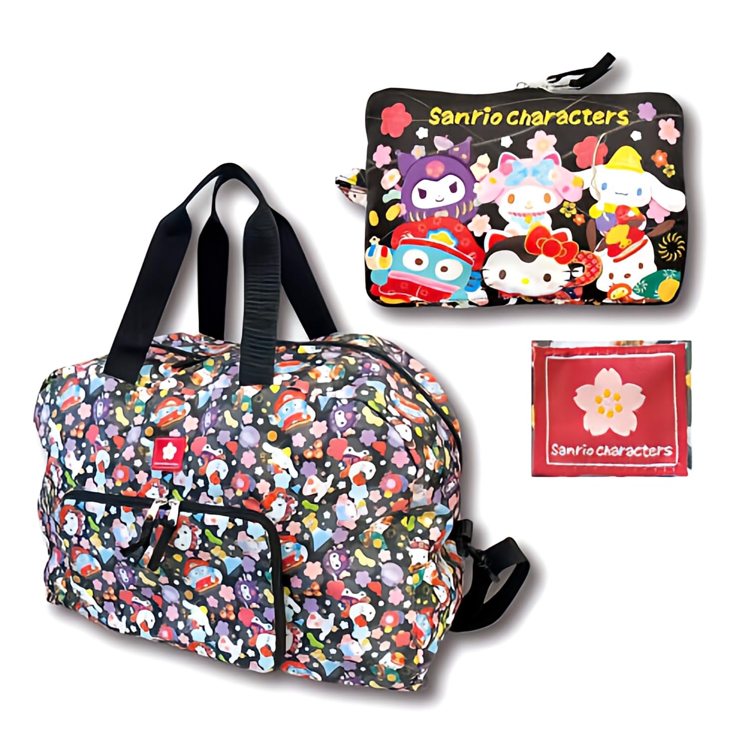 San-X Japanese Pattern Sanrio Characters Folding Boston Bag Black H34xW50xD24Cm- Japan Figure Store - #1 Bring To You The Best Japanese Goods