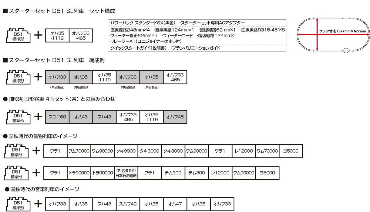 Kato N Gauge Starter Set D51 Steam Locomotive Train Model 10-032