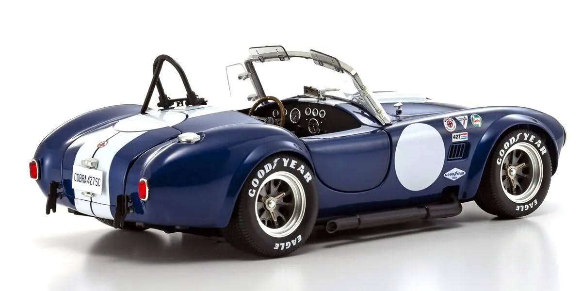 Modèle fini Kyosho Shelby Cobra 427SC bleu à rayures blanches à l'échelle 1/18