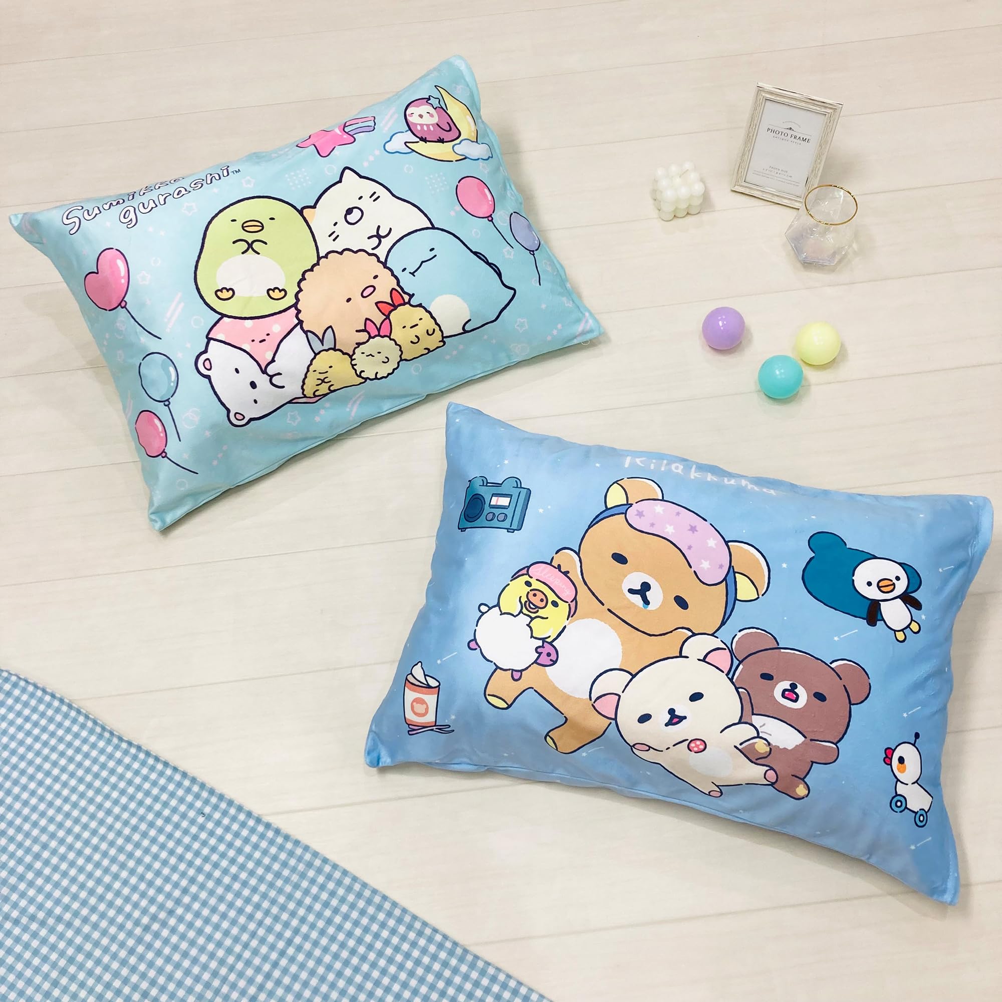 Moripilo San-X Rilakkuma Friends Pillow Cover Blue 43x63cm Soft Cute