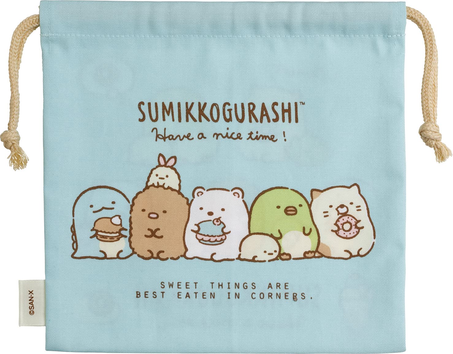 San-X Sumikko Gurashi Blue Drawstring Bag Ca24905 Comfy Travel Accessory- Japan Figure Store - #1 Bring To You The Best Japanese Goods