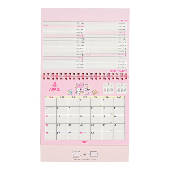 Calendrier de bureau à anneaux Sanrio 2026 My Melody 622044 - Planificateur papier mignon