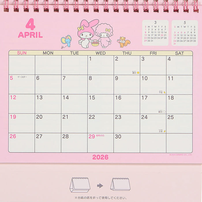 Calendrier de bureau à anneaux Sanrio 2026 My Melody 622044 - Planificateur papier mignon