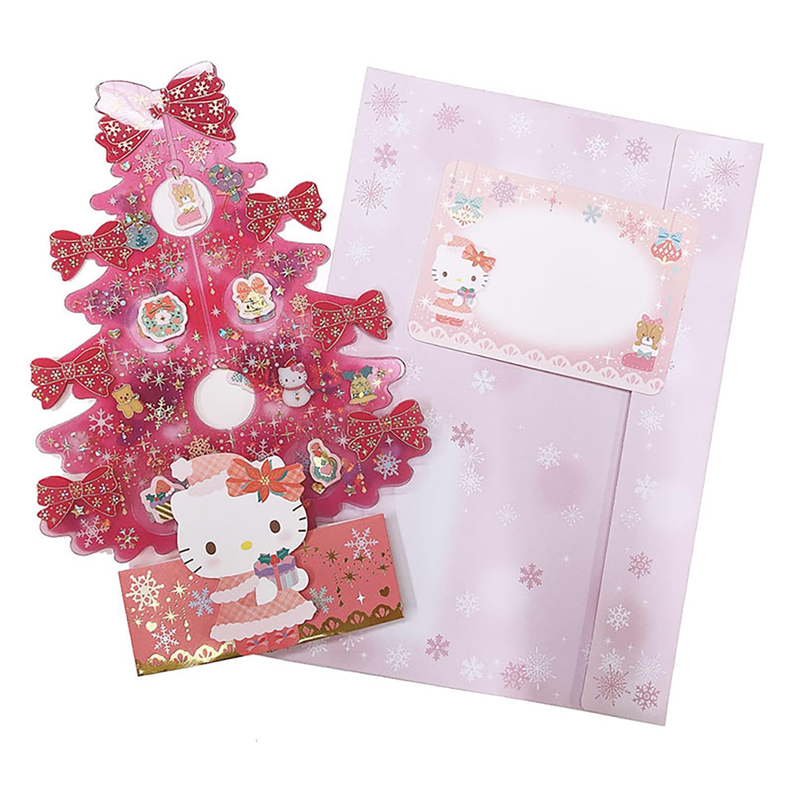 Sanrio Hello Kitty Christmas Greeting Card with Pink Tree - Transparent Material- Japan Figure Store - #1 Bring To You The Best Japanese Goods