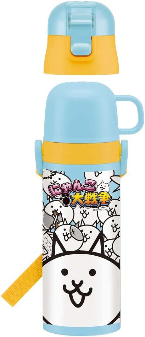 Skater 2-Way Kids Stainless Steel Water Bottle with Cup - 430ml Nyanko Wars SKDC4-A- Japan Figure Store - #1 Bring To You The Best Japanese Goods