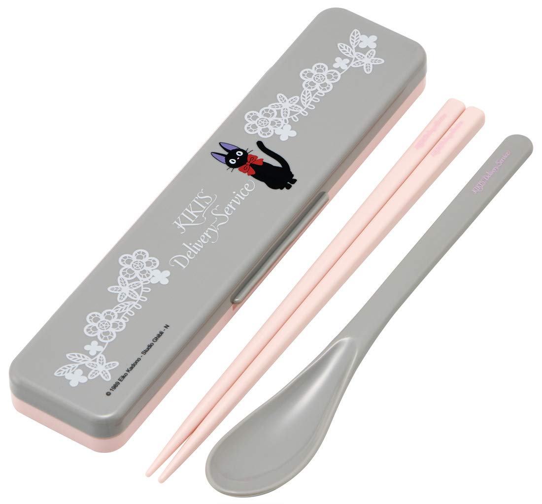 Skater Jiji Lace 18cm Chopsticks & Spoon Set Silver Ion Ag+ Antibacterial Made-In-Japan Ghibli CCS3SAAG- Japan Figure Store - #1 Bring To You The Best Japanese Goods