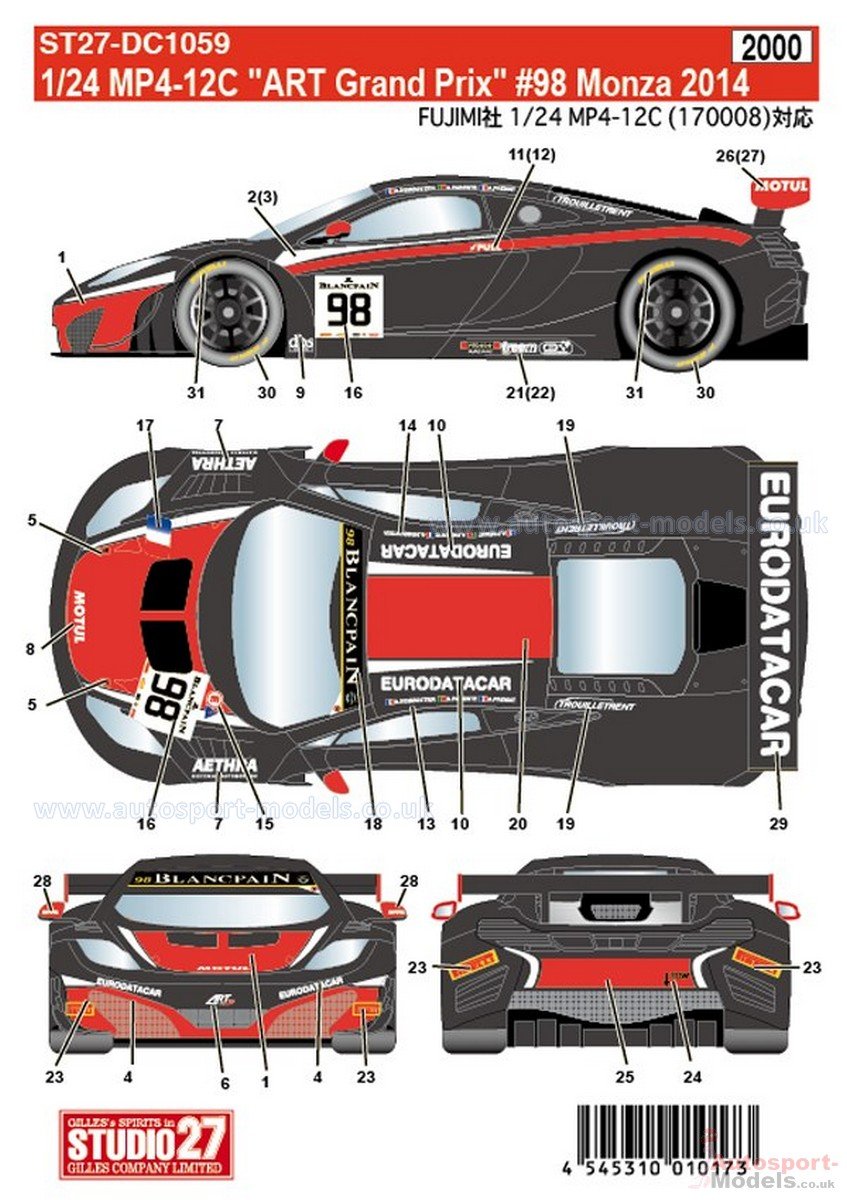 Studio27 St27 Dc1059 Mc Laren Mp4 12C Art Grand Prix 98 Decal For Fujimi 1/24 Car Model Decal- Japan Figure Store - #1 Bring To You The Best Japanese Goods