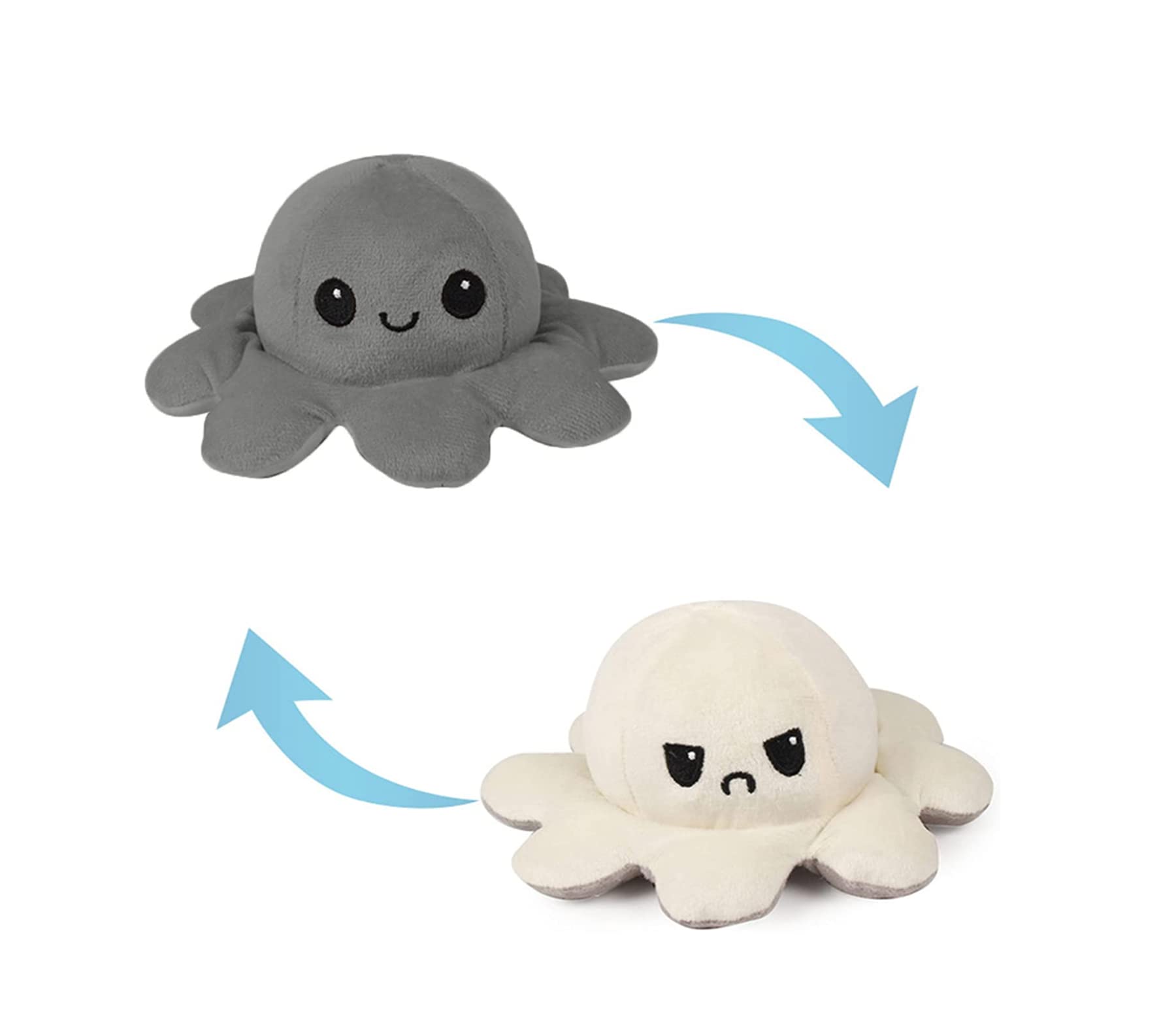 Slinx Octopus Plush Toy Angry Face And Laughing Face (Gray x Beige) 20cm Japan Reversible Gift- Japan Figure Store - #1 Bring To You The Best Japanese Goods