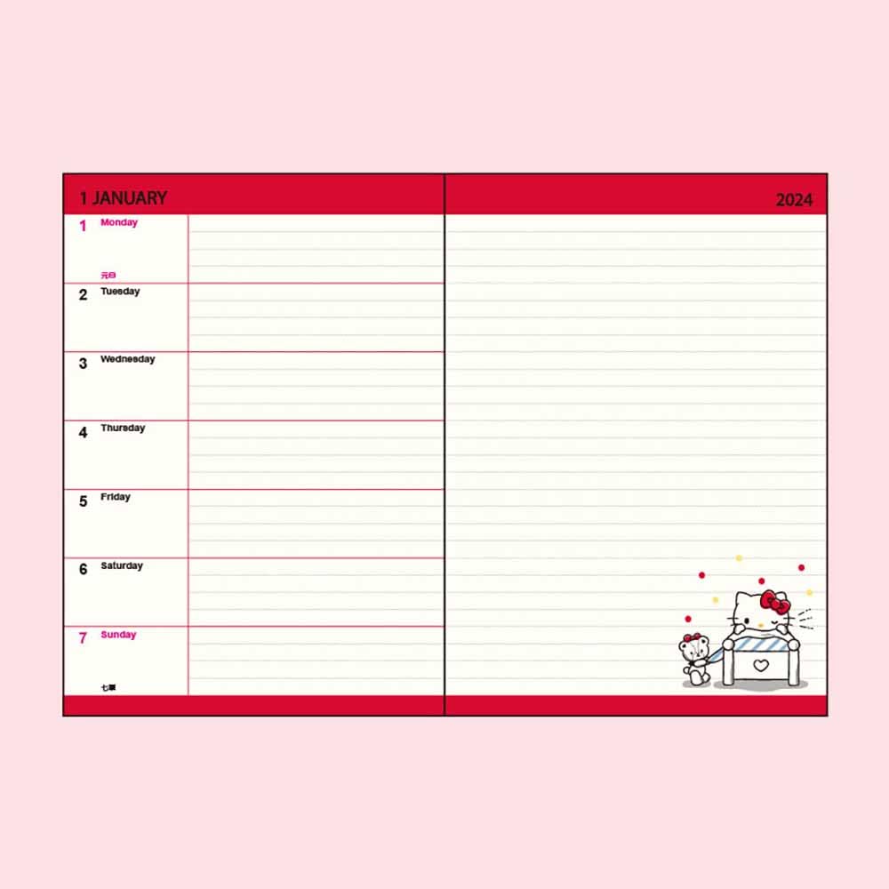 Sanrio Hello Kitty B6 Horizontal Ruled Diary 2024 Japan 703273- Japan Figure Store - #1 Bring To You The Best Japanese Goods