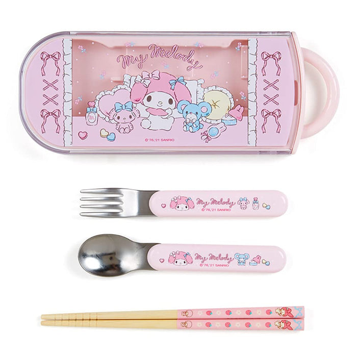 Sanrio My Melody 3-Piece Spoon Fork Chopsticks Kids Set Japan W/Name Sticker & Case- Japan Figure Store - #1 Bring To You The Best Japanese Goods