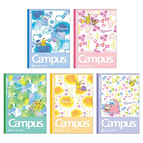 Pokemon Center Campus Notebook B Ruled 5 Patterns 5 Book Pack Watercolor Pattern- Japan Figure Store - #1 Bring To You The Best Japanese Goods