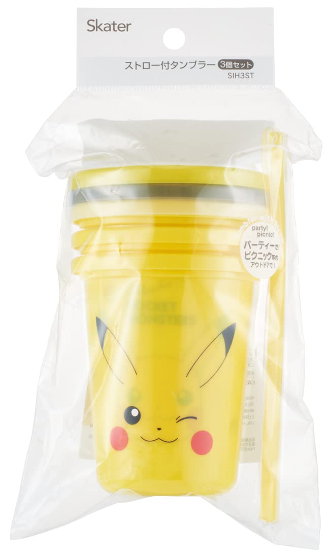 Skater Japan 320Ml Tumbler 3Pcs Set Pokemon Pikachu Face Straw Sih3St-A- Japan Figure Store - #1 Bring To You The Best Japanese Goods