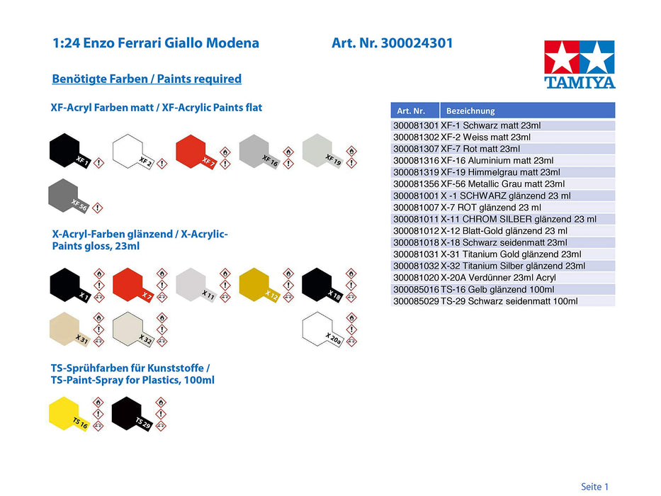 TAMIYA 24301 Enzo Ferrari Yellow Version 1/24 Scale Kit- Japan Figure Store - #1 Bring To You The Best Japanese Goods