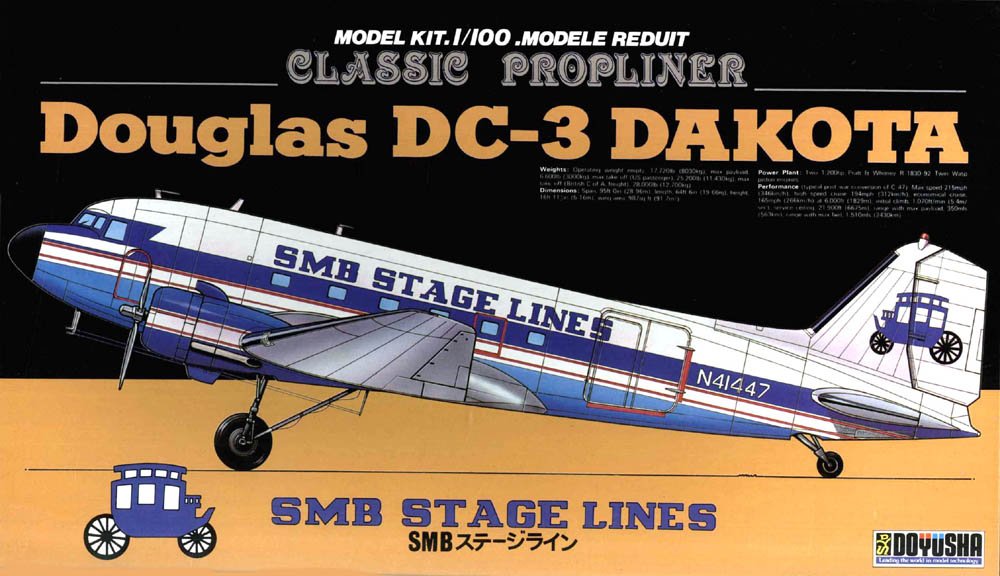 DOYUSHA 400203 Dc-3 Douglas Dakota Smb Stage Lines 1/100 Scale Plastic Kit- Japan Figure Store - #1 Bring To You The Best Japanese Goods