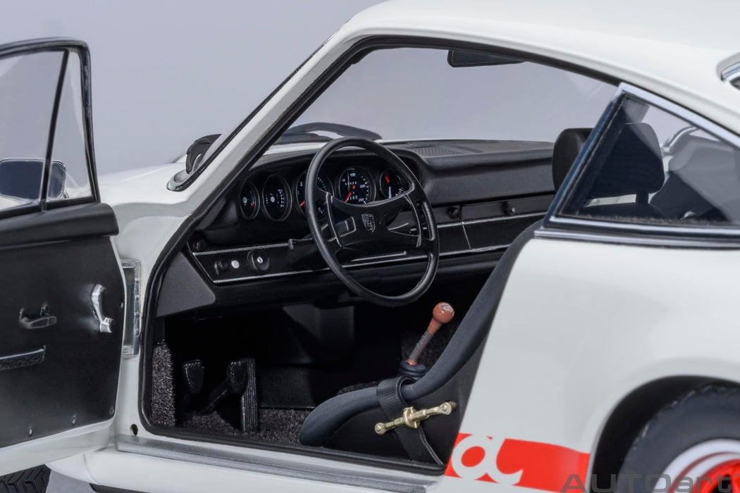 Autoart 1/18 Porsche 911 Carrera 2.7 RS Model in Grand Prix White with Red Stripes