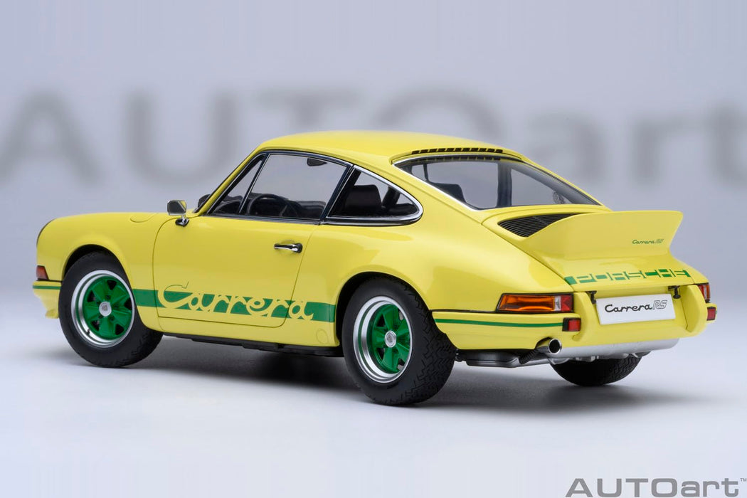 Autoart Porsche 911 Carrera 2.7 RS 1/18 Scale Light Yellow Green Stripes Model