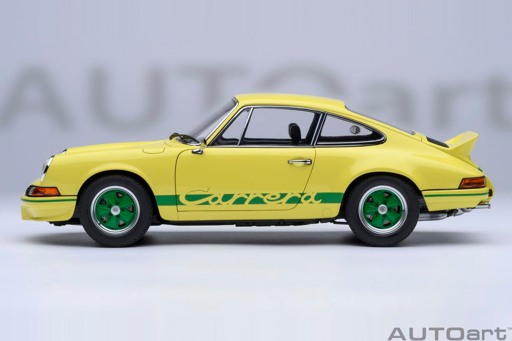 Autoart Porsche 911 Carrera 2.7 RS 1/18 Scale Light Yellow Green Stripes Model