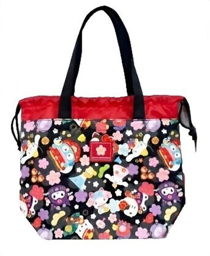 San-X Hatayama Shoji Drawstring Lunch Tote Bag - Japanese Pattern Black H20xW30xD10cm- Japan Figure Store - #1 Bring To You The Best Japanese Goods