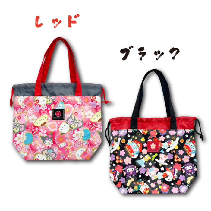 San-X Hatayama Shoji Drawstring Lunch Tote Bag - Japanese Pattern Black H20xW30xD10cm- Japan Figure Store - #1 Bring To You The Best Japanese Goods
