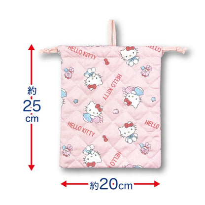 San-X Kuromi Quilted Drawstring Bag H25 x W20cm - Durable and Stylish- Japan Figure Store - #1 Bring To You The Best Japanese Goods