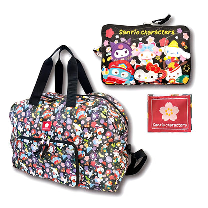 San-X Japanese Pattern Sanrio Characters Folding Boston Bag Black H34xW50xD24Cm- Japan Figure Store - #1 Bring To You The Best Japanese Goods