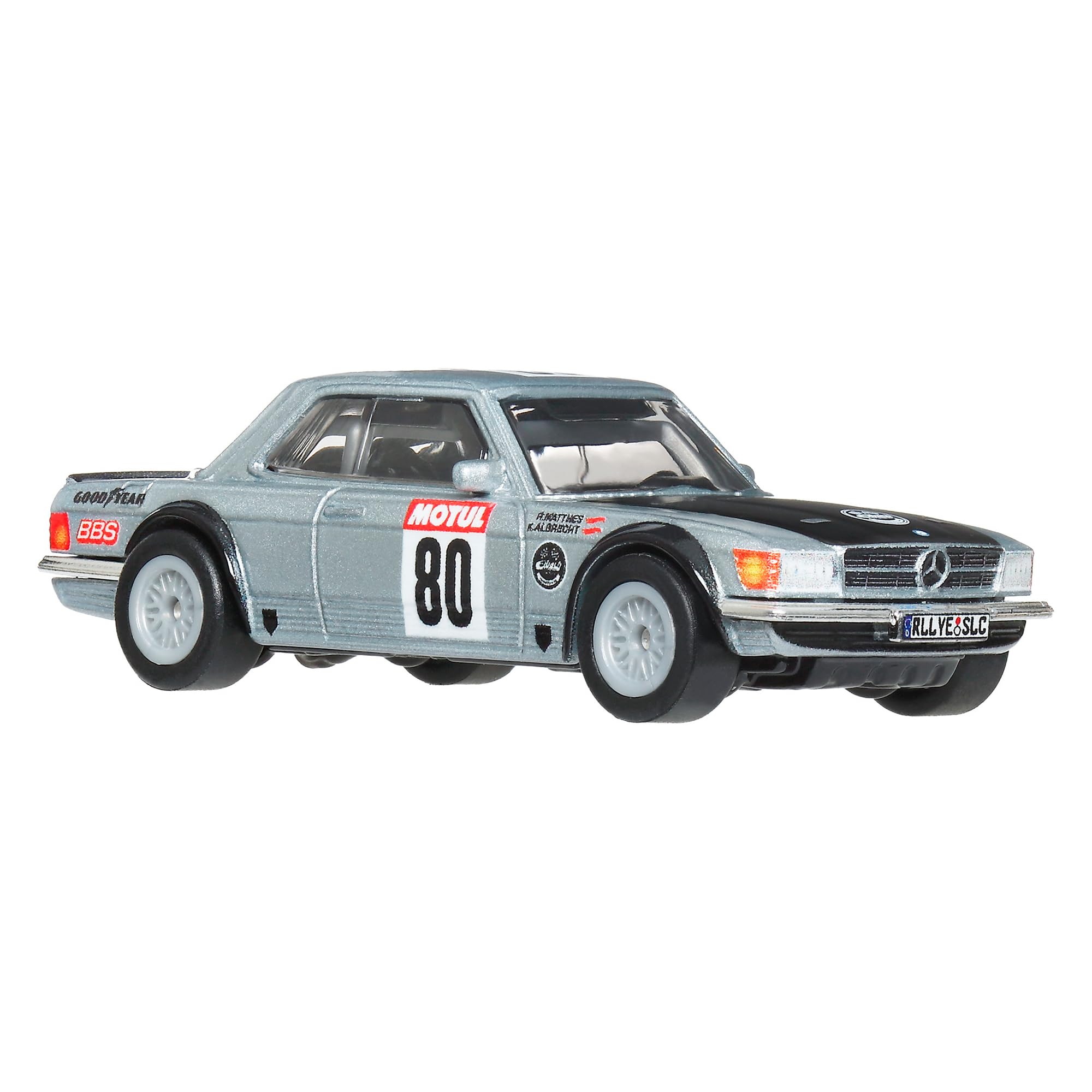 Mattel Hot Wheels Boulevard Mercedes-Benz 500 SLC Rally des années 80, jouet argenté