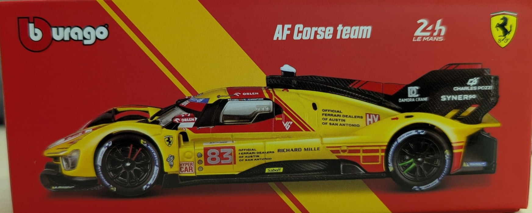 Kyosho Burago 1/43 Ferrari 499P Le Mans 2024 No. 83 Yellow Model Display