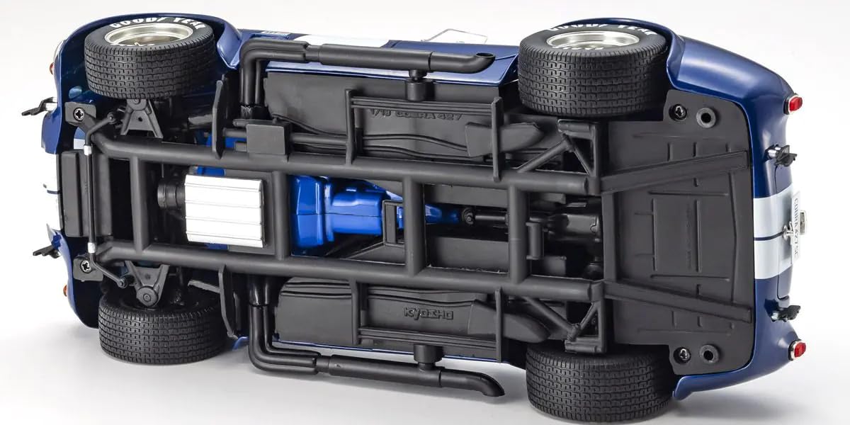 Modèle fini Kyosho Shelby Cobra 427SC bleu à rayures blanches à l'échelle 1/18