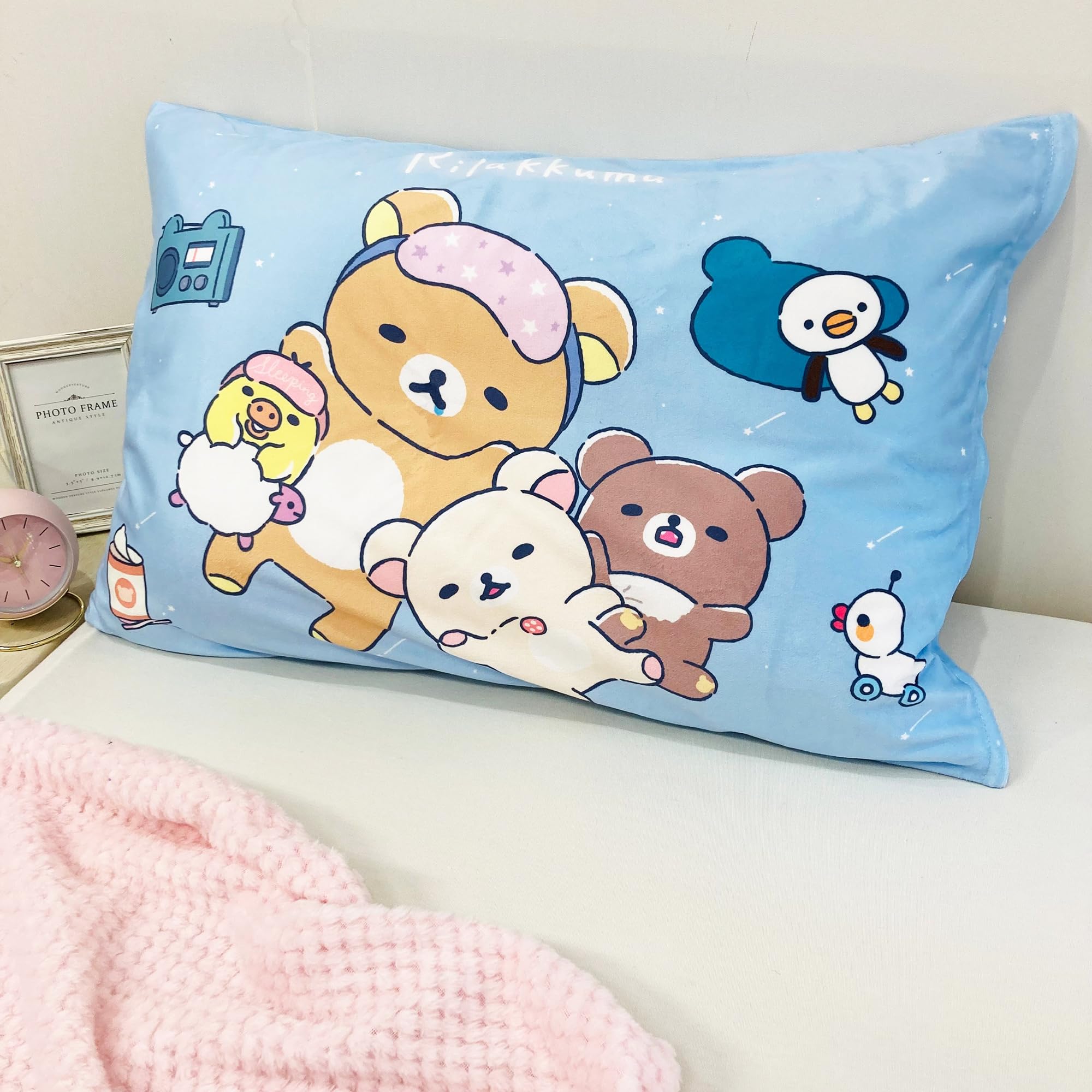 Moripilo San-X Rilakkuma Friends Pillow Cover Blue 43x63cm Soft Cute