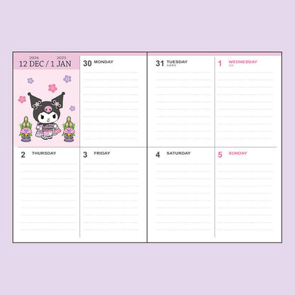 Sanrio Kuromi B6 Diary Planner 2025 with Stickers and Bookmark Starts Oct 2024- Japan Figure Store - #1 Bring To You The Best Japanese Goods