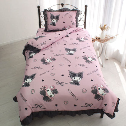 Sanrio Kuromi My Melody Volume Frill Duvet Cover Set Single 3-Piece- Japan Figure Store - #1 Bring To You The Best Japanese Goods