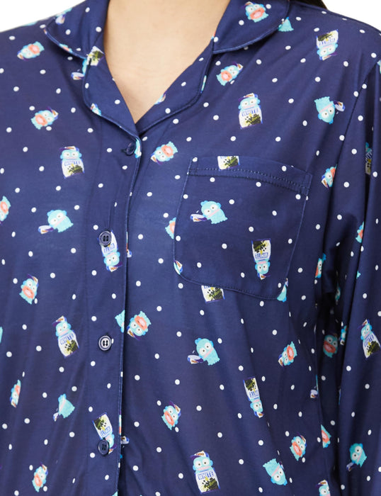 Sanrio Navy Pajama Set for Women - Long Sleeve Hangyodon & Cinnamoroll- Japan Figure Store - #1 Bring To You The Best Japanese Goods