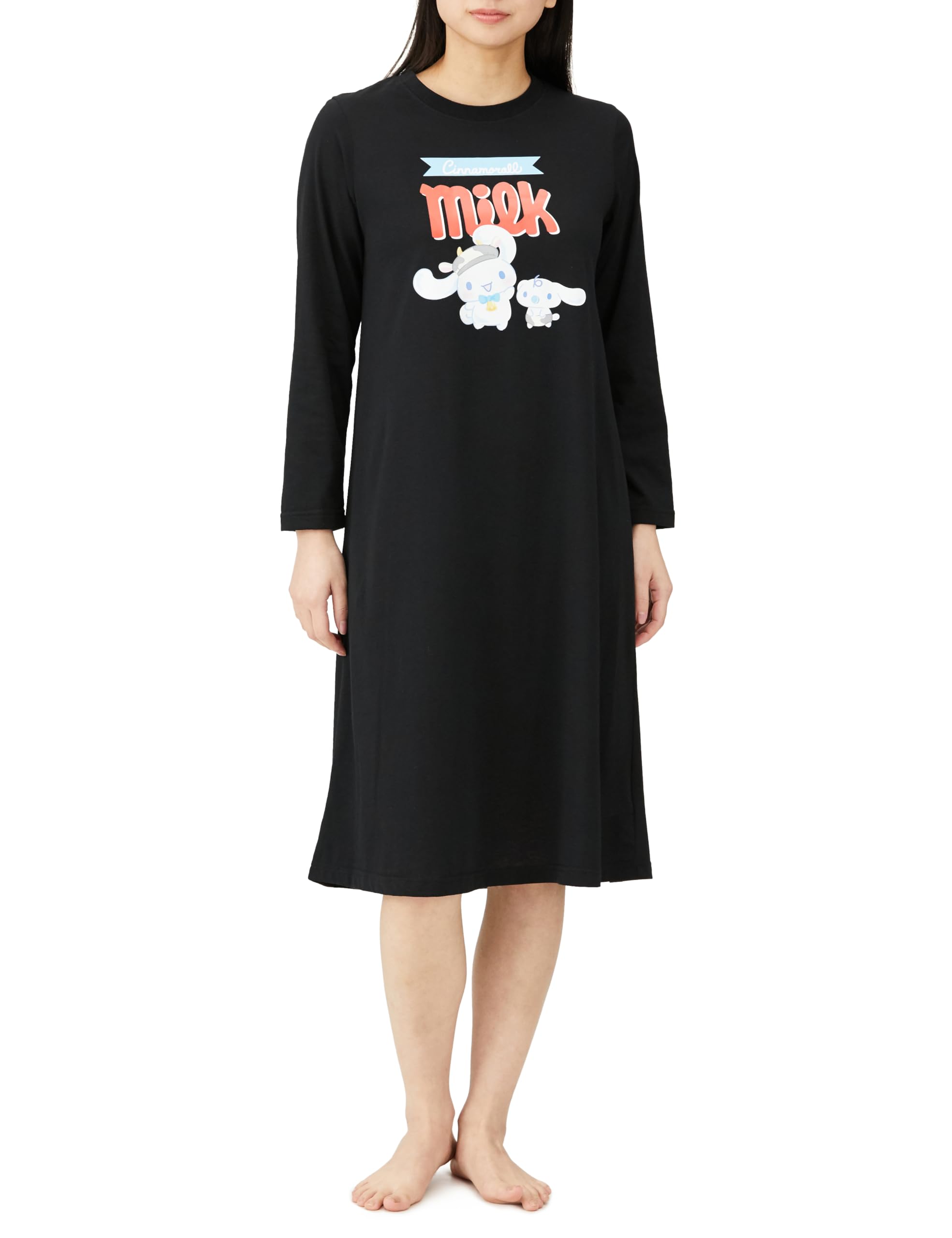 Sanrio Hello Kitty Black Long Sleeve Roomwear Dress Women M Hangyodon Cinnamoroll- Japan Figure Store - #1 Bring To You The Best Japanese Goods