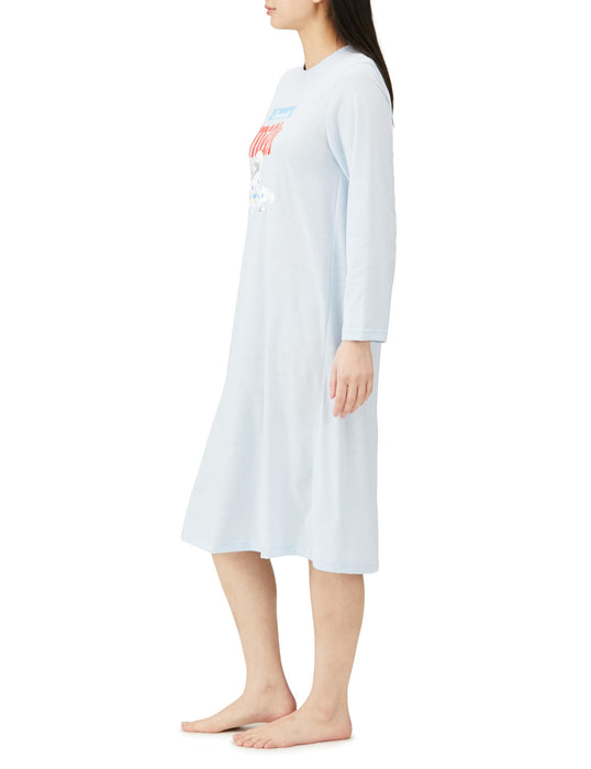 Sanrio Roomwear Dress Hangyodon Hello Kitty Cinnamoroll Blue M Women's Long Sleeve- Japan Figure Store - #1 Bring To You The Best Japanese Goods