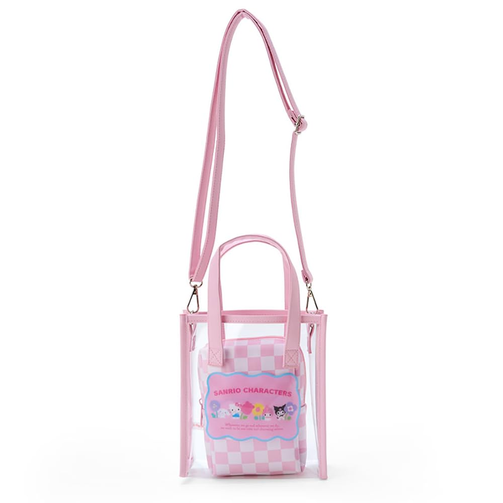 Sanrio Characters Clear Tote Bag With Shoulder Strap Pastel Checker 20x18x7 Cm- Japan Figure Store - #1 Bring To You The Best Japanese Goods