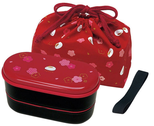 Skater Fukuusagi Vermilion 2-Tiered 630ml Lunch Box with Drawstring Bag and Chopsticks Made in Japan Ksx2- Japan Figure Store - #1 Bring To You The Best Japanese Goods