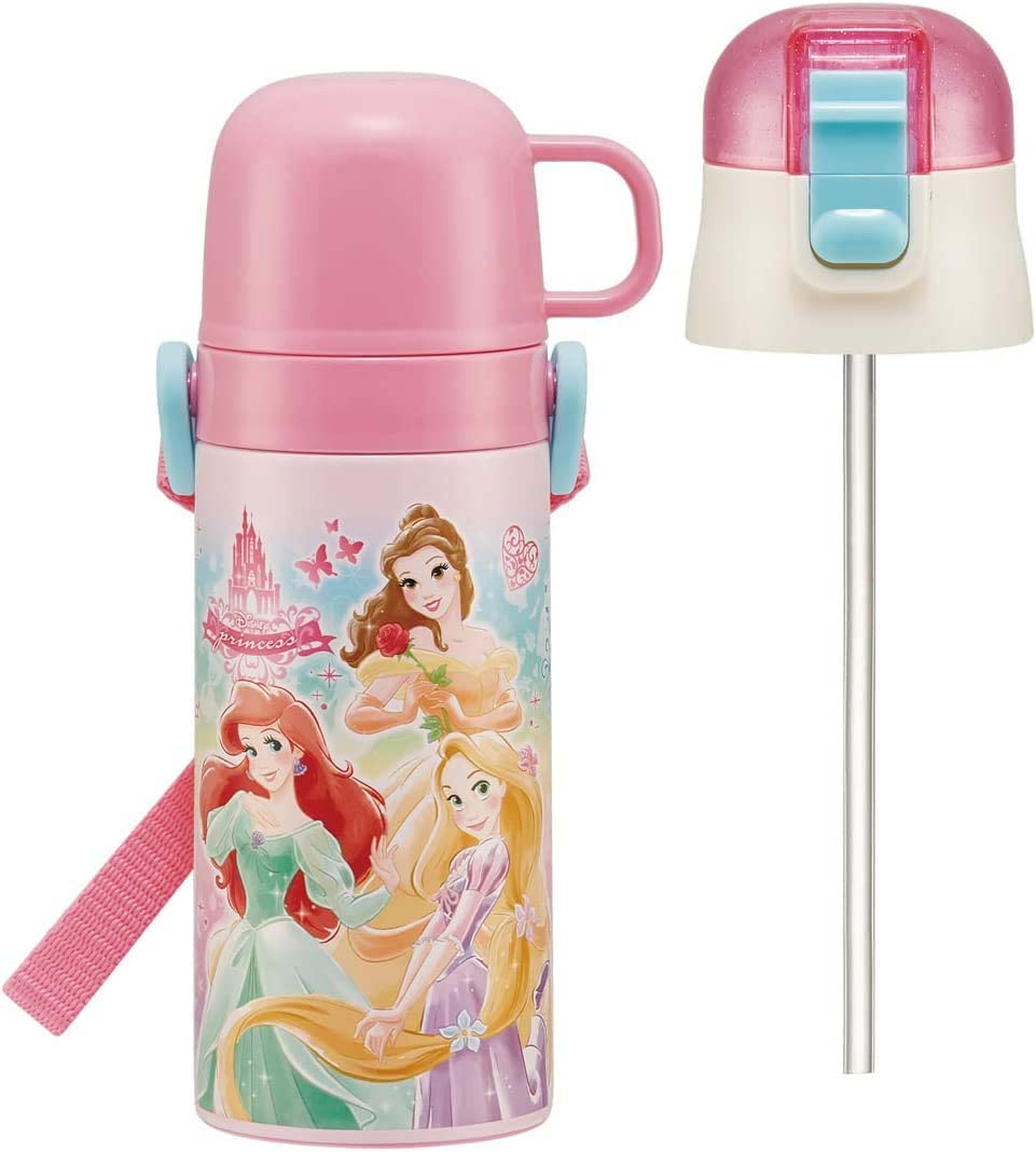 Skater Disney Princess 2-Way Kids 350ml Stainless Steel Water Bottle with Straw- Japan Figure Store - #1 Bring To You The Best Japanese Goods
