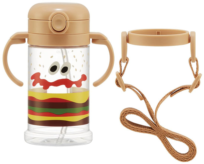 Skater Baby 370ml Straw Mug Burger Conks Design Foldable Handle & Shoulder Strap 1yr+ Suitable- Japan Figure Store - #1 Bring To You The Best Japanese Goods