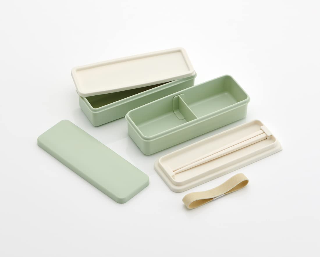 Skater Slim Bento Box 630ml in Dull Green 2-Tier with Silicone Lid Made in Japan for Women- Japan Figure Store - #1 Bring To You The Best Japanese Goods