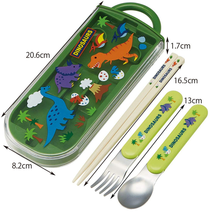 Skater Dinosaur Kids Trio Bento Set - Chopsticks Spoon & Fork 16.5cm- Japan Figure Store - #1 Bring To You The Best Japanese Goods