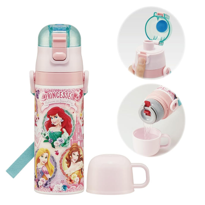 Skater Disney Princess 2-Way Stainless Steel Water Bottle 430ml for Kids - Lightweight with Cup Included- Japan Figure Store - #1 Bring To You The Best Japanese Goods