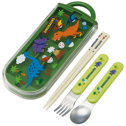 Skater Dinosaur Boys Trio Set Lunch Box Antibacterial Fork Spoon Chopsticks Made in Japan- Japan Figure Store - #1 Bring To You The Best Japanese Goods