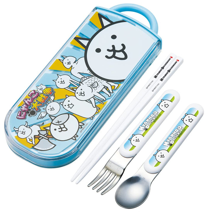 Skater Battle Cats Antibacterial Trio Set: Lunch Box Spoon Fork Chopsticks - Kids' Made in Japan- Japan Figure Store - #1 Bring To You The Best Japanese Goods