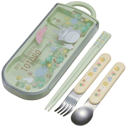 Skater Totoro Sanpomichi Children's Trio Set: Slide Lunch Box Spoon Fork & Chopsticks - Antibacterial Made in Japan- Japan Figure Store - #1 Bring To You The Best Japanese Goods