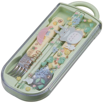 Skater Totoro Sanpomichi Children's Trio Set: Slide Lunch Box Spoon Fork & Chopsticks - Antibacterial Made in Japan- Japan Figure Store - #1 Bring To You The Best Japanese Goods
