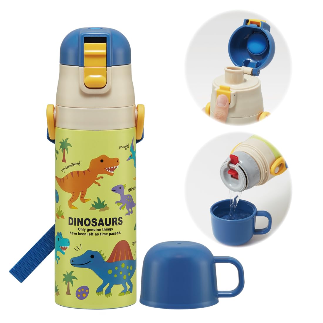 Skater Insulated Dinosaur Water Bottle 470ml Stainless Steel Kids Two-Way Sport Drink Cup 430ml- Japan Figure Store - #1 Bring To You The Best Japanese Goods