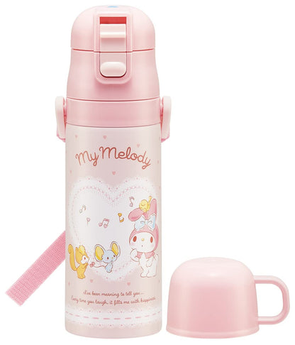 Skater My Melody Girl's Thermal Stainless Steel Water Bottle Dual Use: Direct & Cup Drinking Lightweight & Child-Friendly 470ml/430ml- Japan Figure Store - #1 Bring To You The Best Japanese Goods