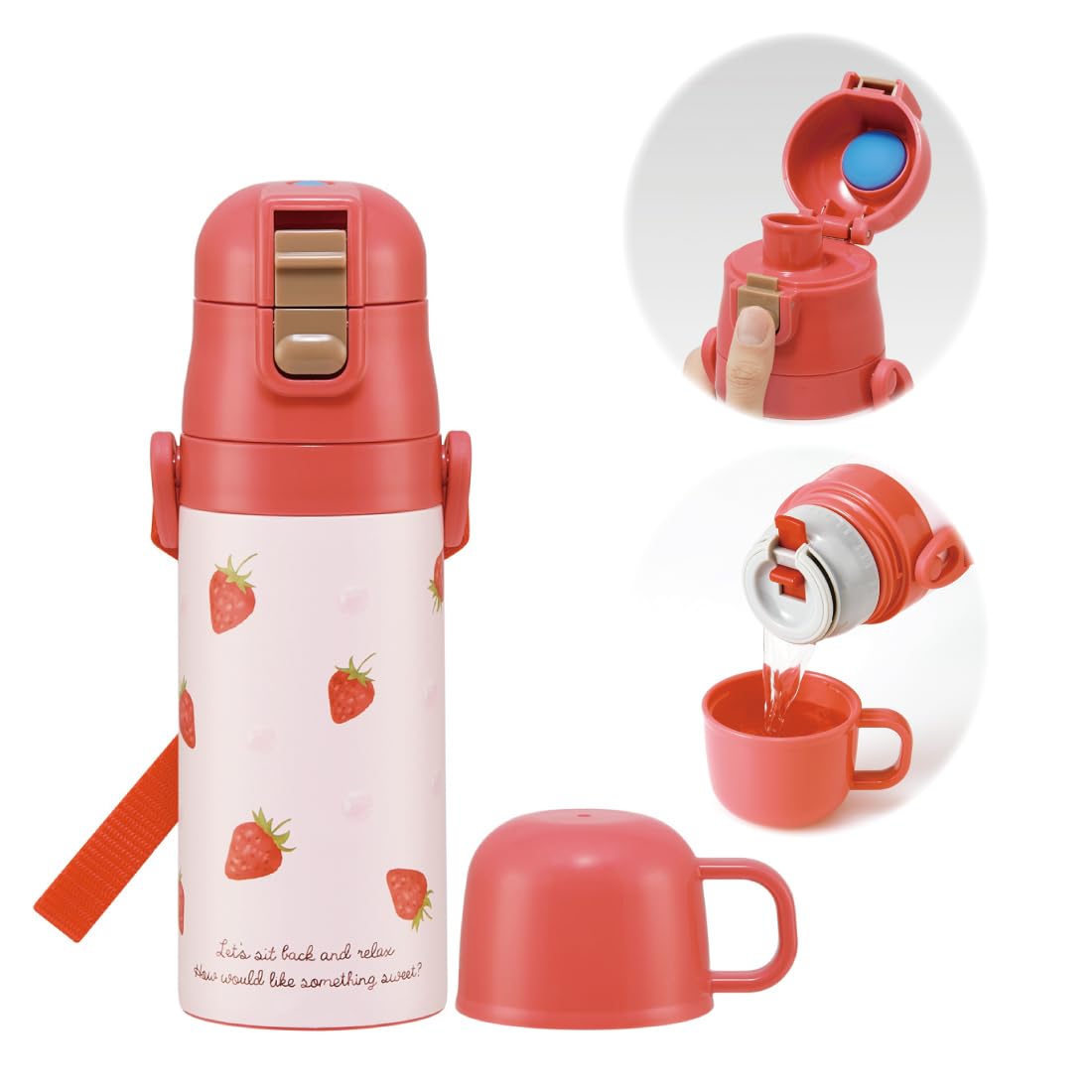 Skater Kids Pink Stainless Steel Water Bottle 420ml Direct Drink/Cup Style Strawberry - SKDC3- Japan Figure Store - #1 Bring To You The Best Japanese Goods