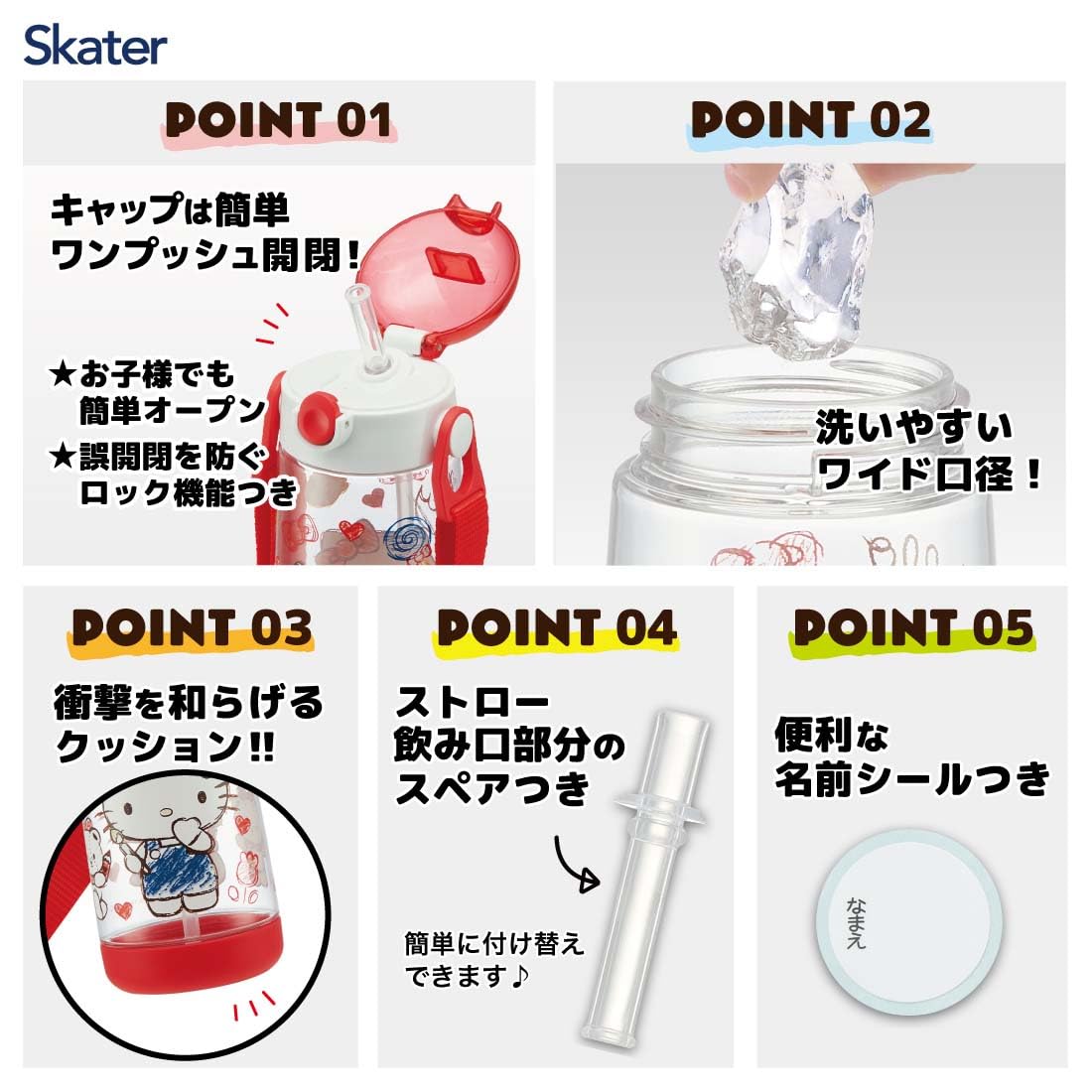 Skater Hello Kitty Children's 480ml Clear Silicone Water Bottle with Straw Girls PDSH5- Japan Figure Store - #1 Bring To You The Best Japanese Goods